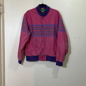 Vintage Wrangler Brushpopper, bomber jacket. Faded pink with stripes. Size L